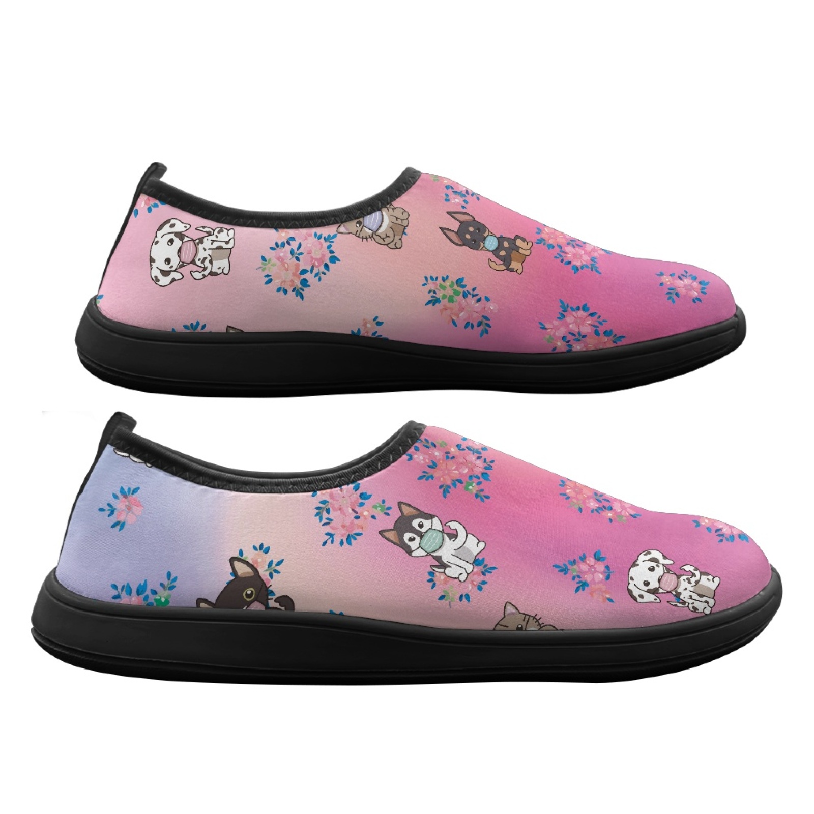 Wide Toe Box Running Sneakers - PENSTROLL Cute Dog Floral Print Comfortable