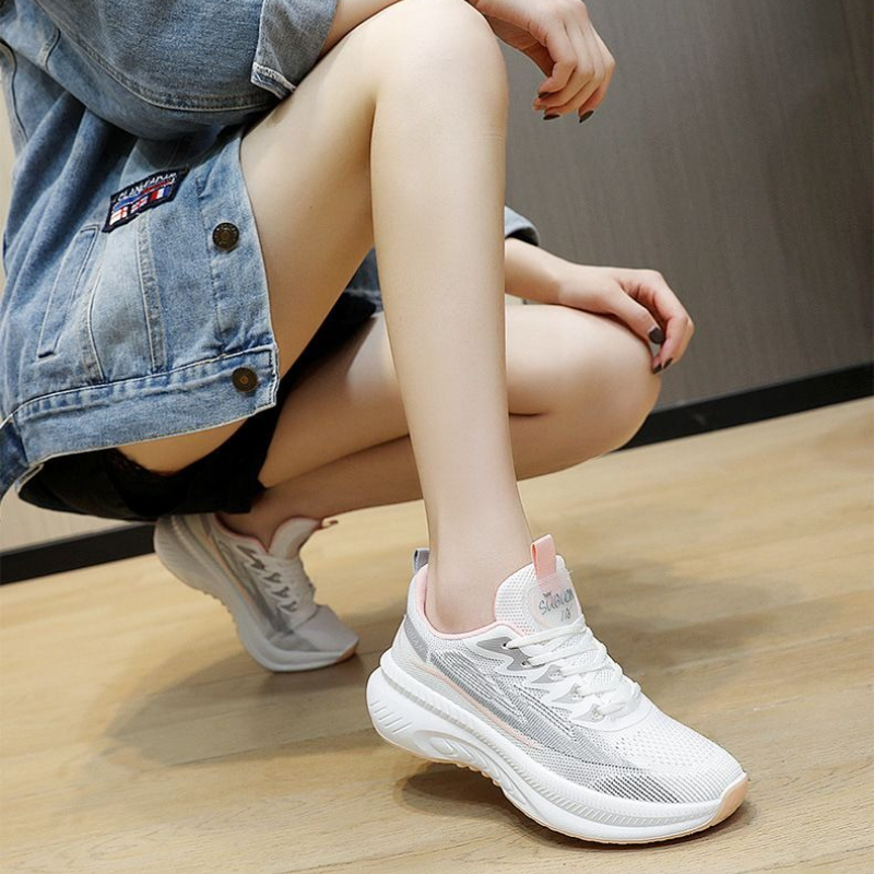 Women Knit Mesh Sneakers 2026  - Knit Fabric Lace Up Sneakers ulasan dan harga