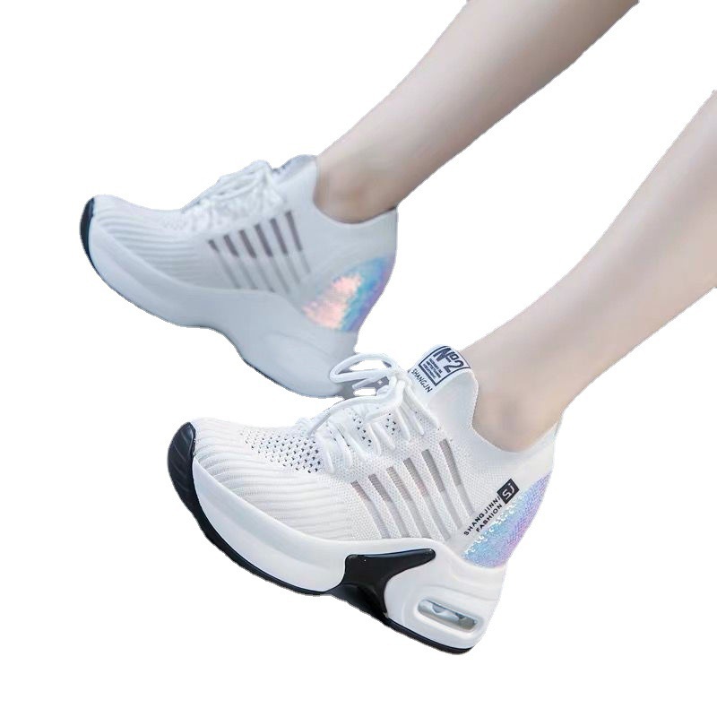 2025 Spring Sequined Casual Sh - Knit Fabric Lace Up Sneakers ulasan dan harga