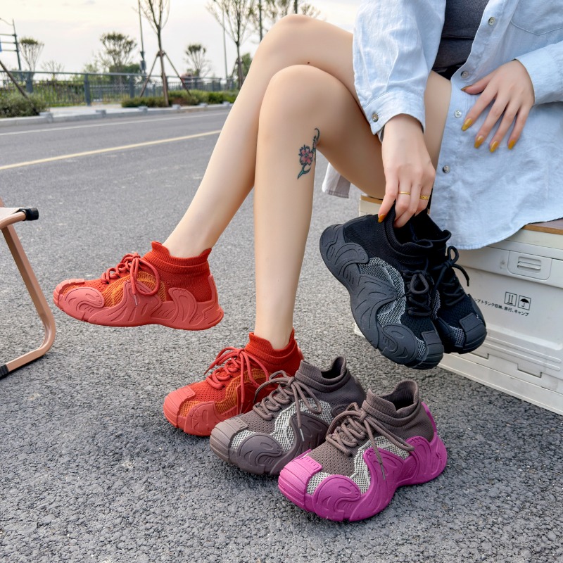 2026 New Knitted Breathable Wo - Knit Fabric Lace Up Sneakers ulasan dan harga