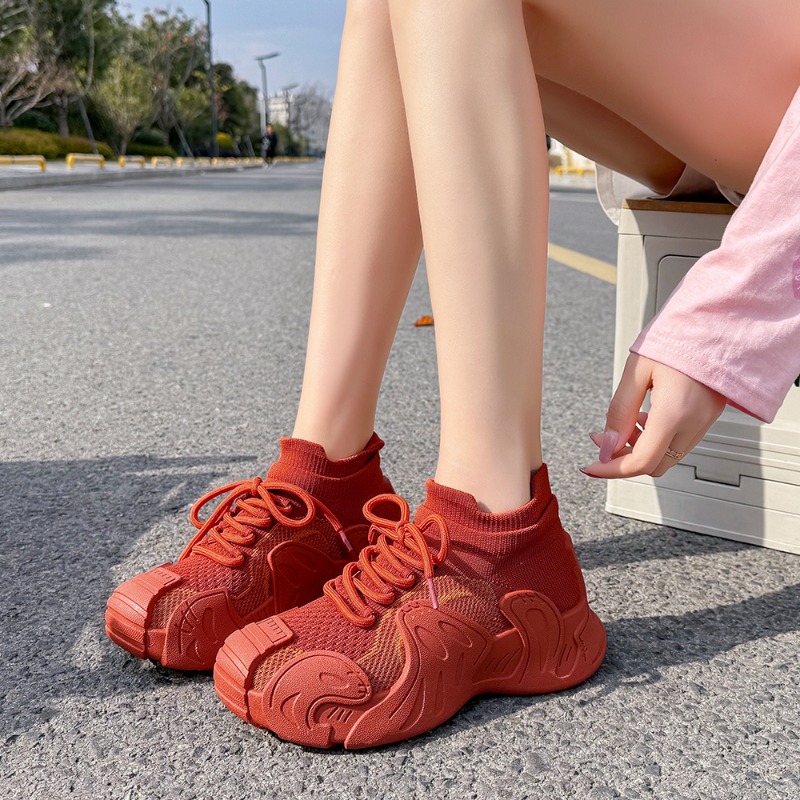 2026 New Knitted Breathable Wo - Knit Fabric Lace Up Sneakers ulasan dan harga