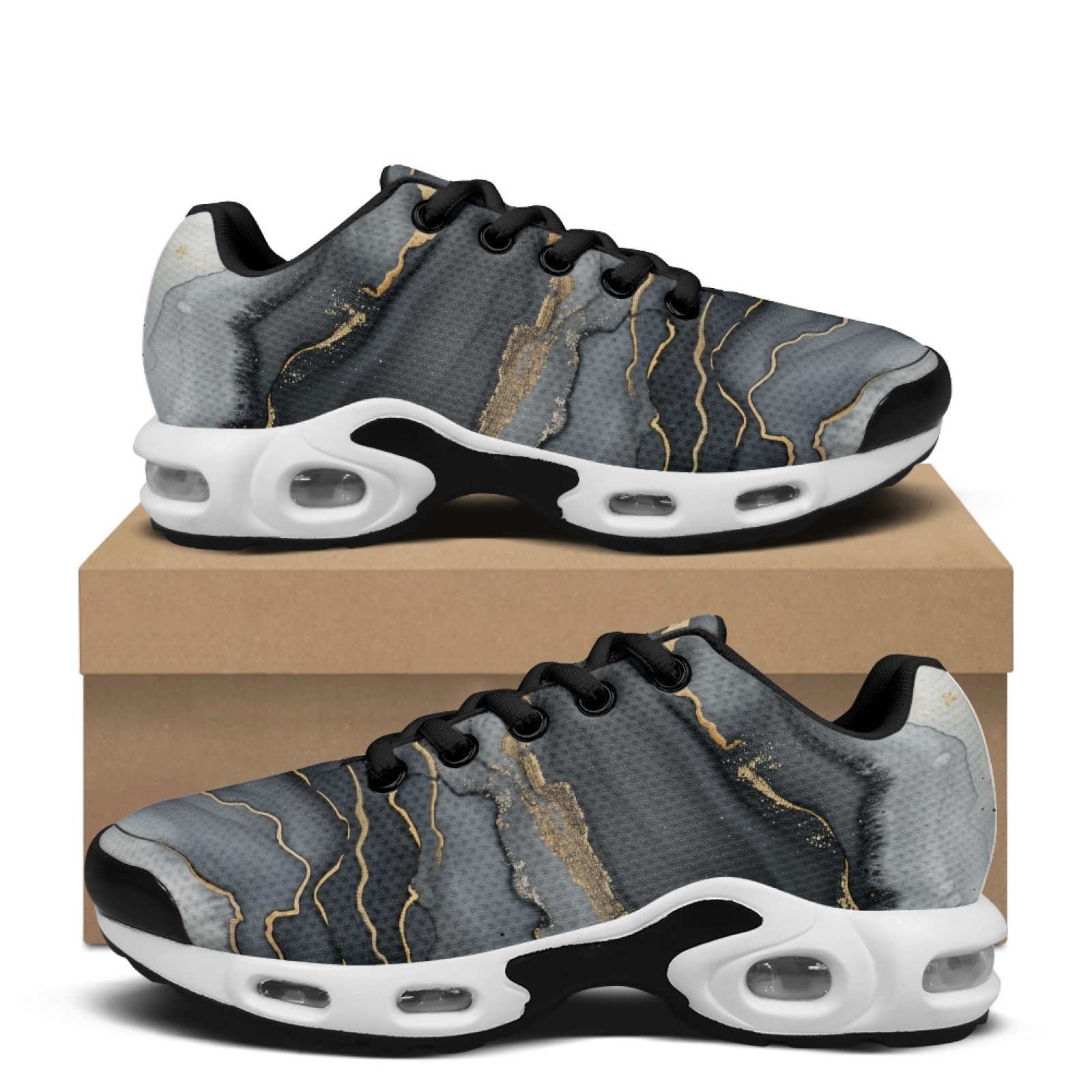 PENSTROLL Black Gold Marble Ai - Air Cushion Jogger Shoes Men ulasan dan harga