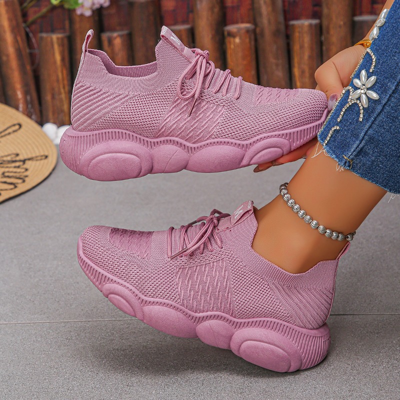 Women's Sneakers New Trendy So - Knit Fabric Lace Up Sneakers ulasan dan harga