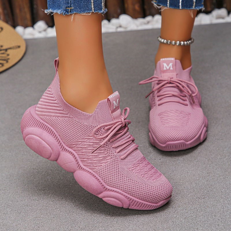 Women's Sneakers New Trendy So - Knit Fabric Lace Up Sneakers ulasan dan harga