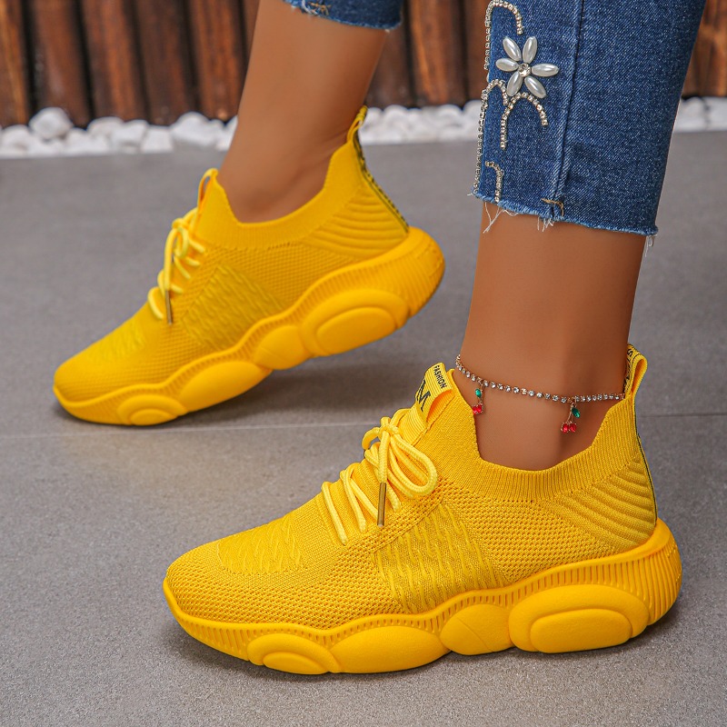Women's Sneakers New Trendy So - Knit Fabric Lace Up Sneakers ulasan dan harga